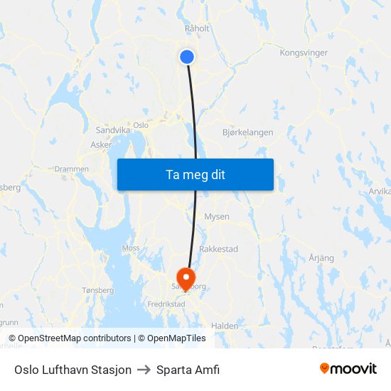 Oslo Lufthavn Stasjon to Sparta Amfi map