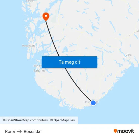 Rona to Rosendal map
