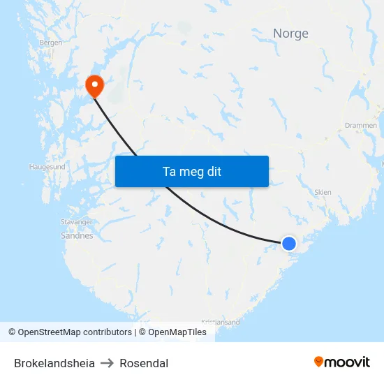 Brokelandsheia to Rosendal map