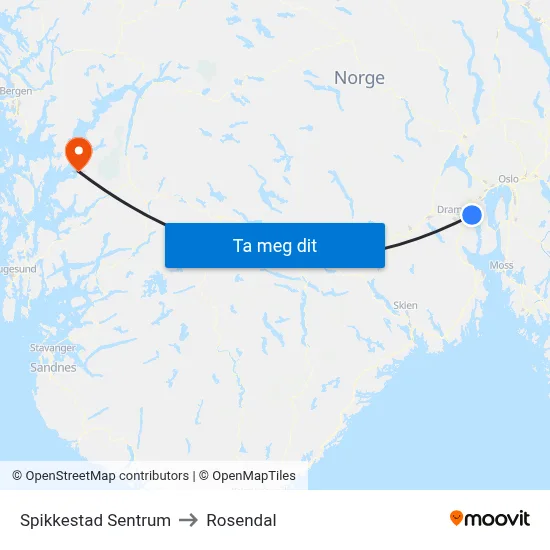 Spikkestad Sentrum to Rosendal map