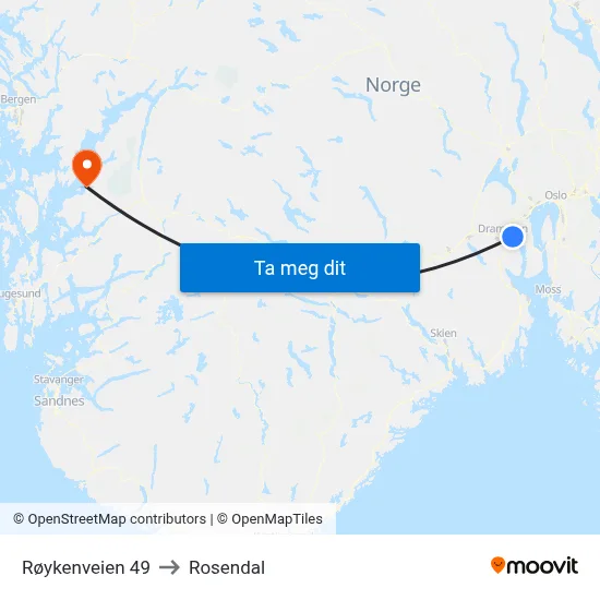 Røykenveien 49 to Rosendal map