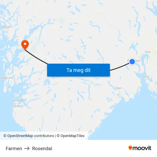 Farmen to Rosendal map