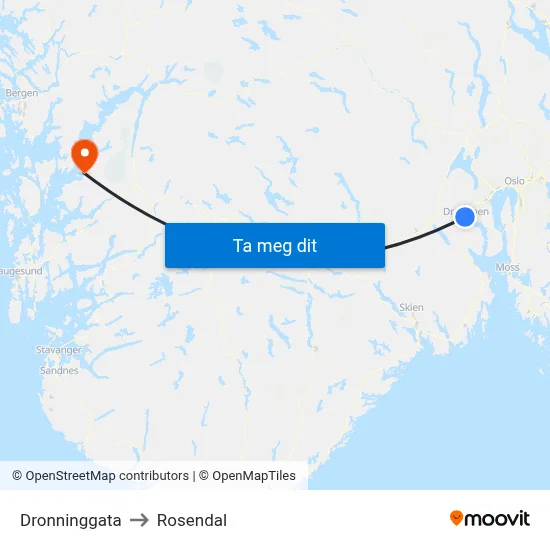 Dronninggata to Rosendal map