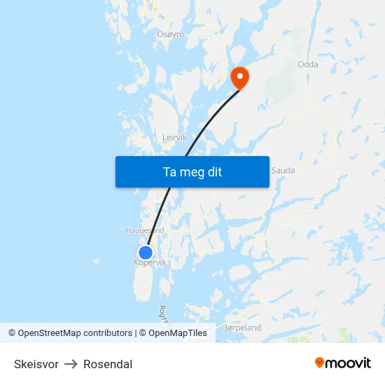 Skeisvor to Rosendal map