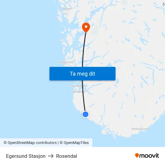 Egersund Stasjon to Rosendal map