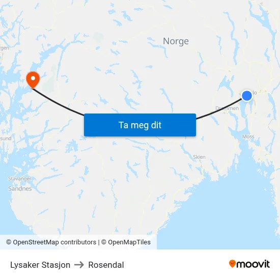 Lysaker Stasjon to Rosendal map