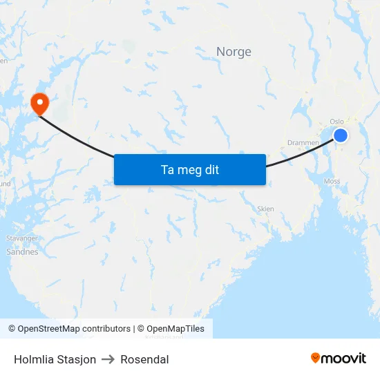 Holmlia Stasjon to Rosendal map