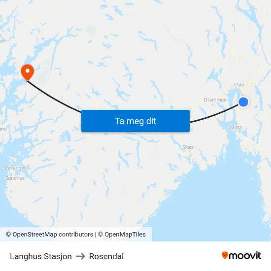 Langhus Stasjon to Rosendal map
