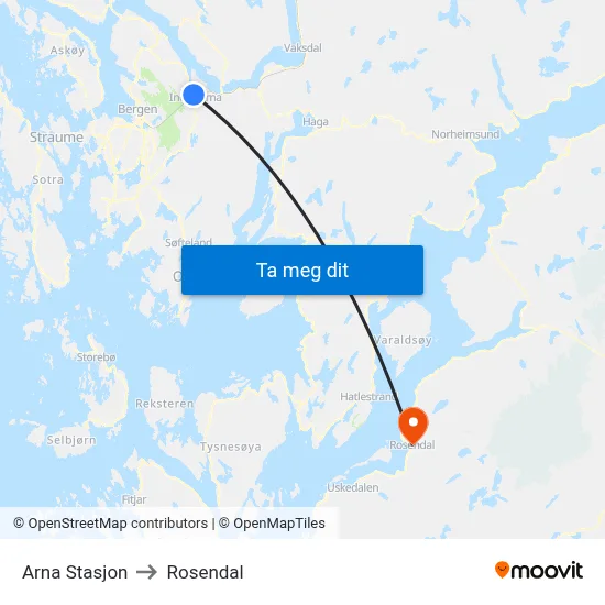 Arna Stasjon to Rosendal map
