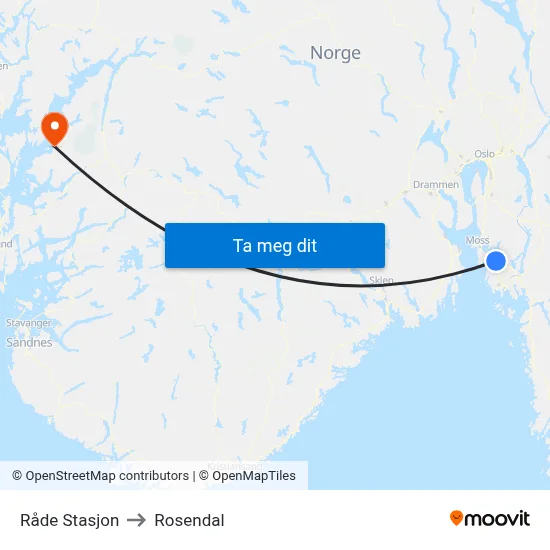 Råde Stasjon to Rosendal map