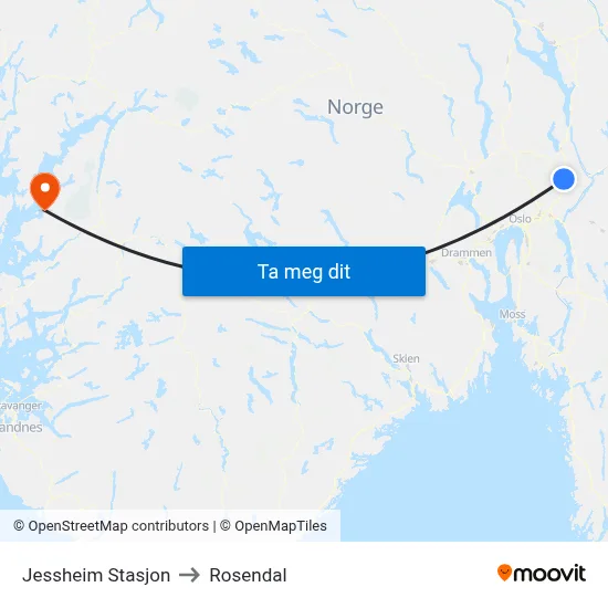 Jessheim Stasjon to Rosendal map