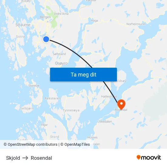 Skjold to Rosendal map