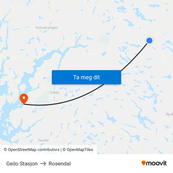 Geilo Stasjon to Rosendal map