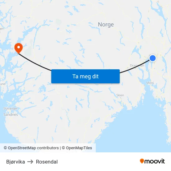 Bjørvika to Rosendal map