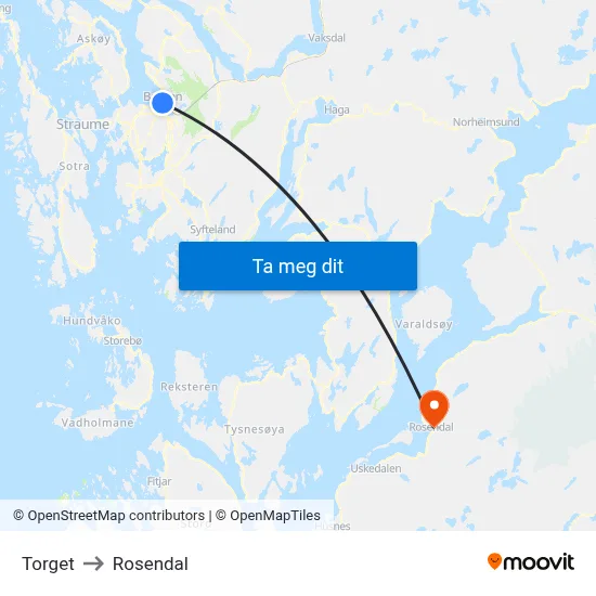 Torget to Rosendal map