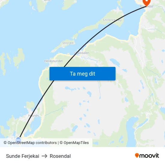 Sunde Ferjekai to Rosendal map