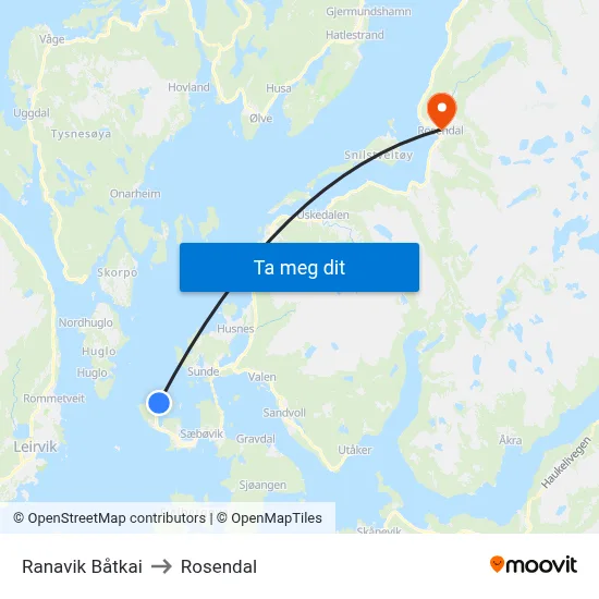 Ranavik Båtkai to Rosendal map