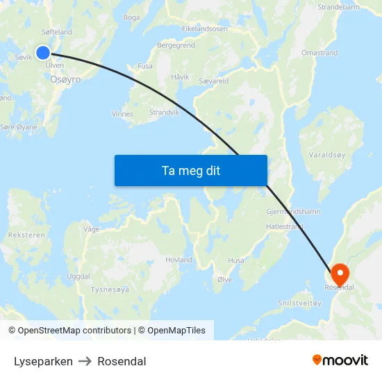 Lyseparken to Rosendal map