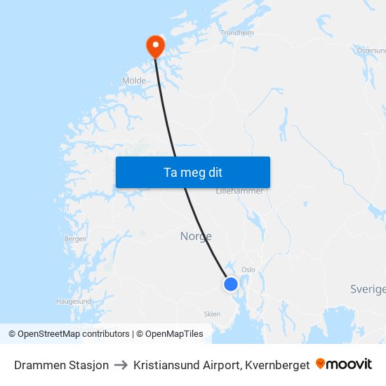 Drammen Stasjon to Kristiansund Airport, Kvernberget map