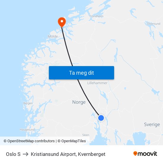 Oslo S to Kristiansund Airport, Kvernberget map