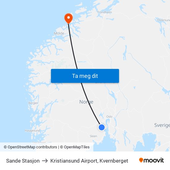 Sande Stasjon to Kristiansund Airport, Kvernberget map