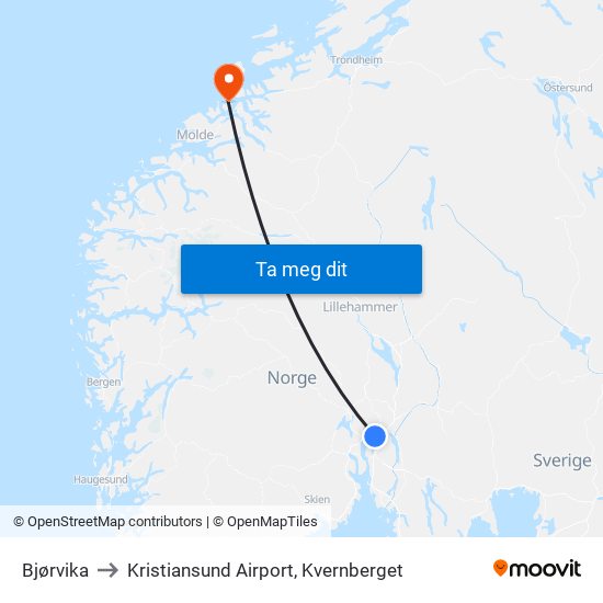 Bjørvika to Kristiansund Airport, Kvernberget map