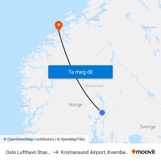 Oslo Lufthavn Stasjon to Kristiansund Airport, Kvernberget map