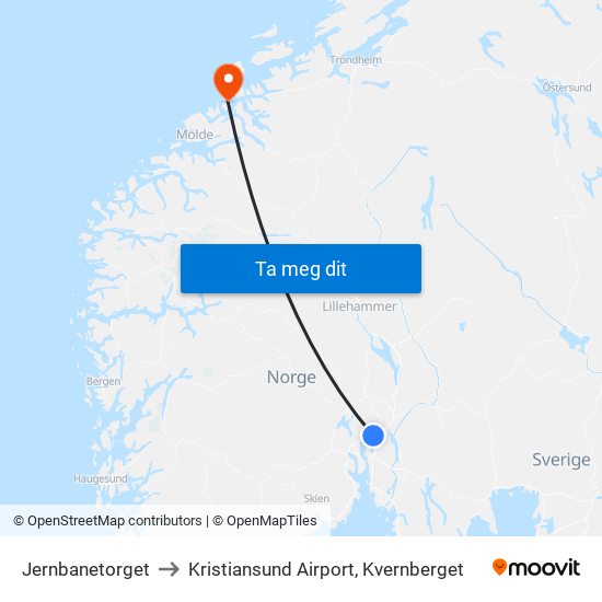 Jernbanetorget to Kristiansund Airport, Kvernberget map