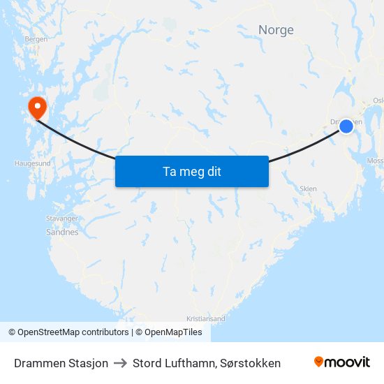 Drammen Stasjon to Stord Lufthamn, Sørstokken map