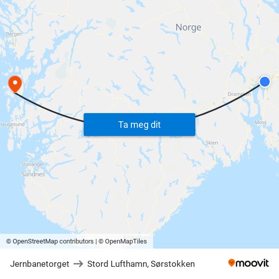 Jernbanetorget to Stord Lufthamn, Sørstokken map