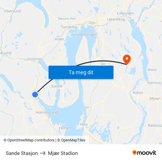 Sande Stasjon to Mjær Stadion map