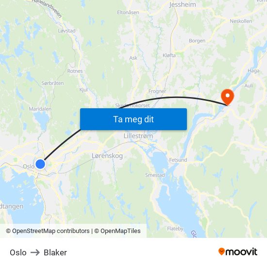 Oslo to Blaker map