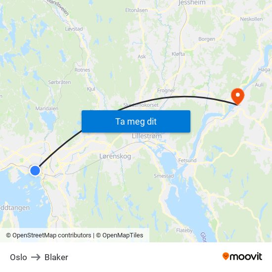 Oslo to Blaker map