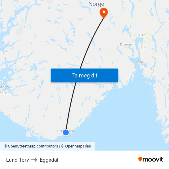 Lund Torv to Eggedal map