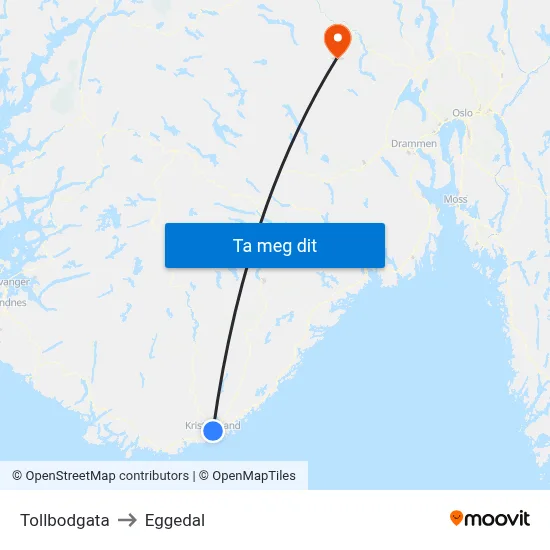 Tollbodgata to Eggedal map