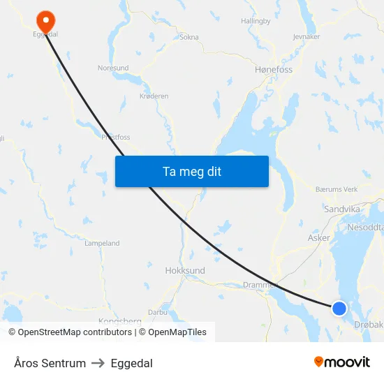 Åros Sentrum to Eggedal map
