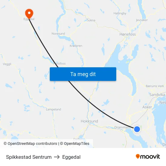 Spikkestad Sentrum to Eggedal map