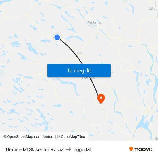Hemsedal Skisenter Rv. 52 to Eggedal map