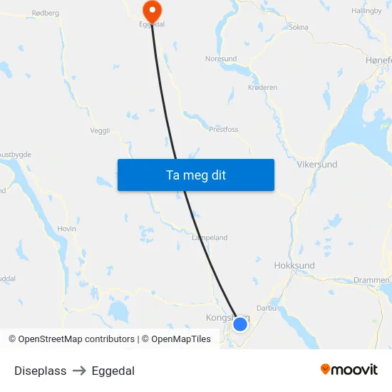 Diseplass to Eggedal map