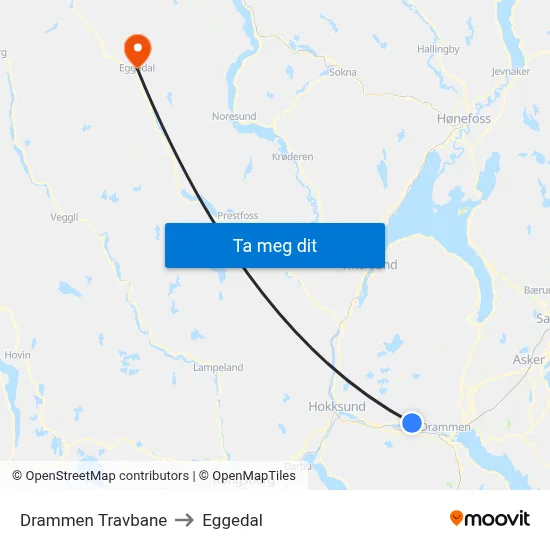 Drammen Travbane to Eggedal map