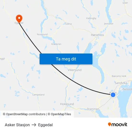 Asker Stasjon to Eggedal map