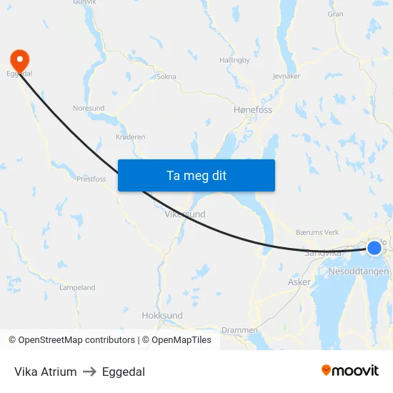 Vika Atrium to Eggedal map