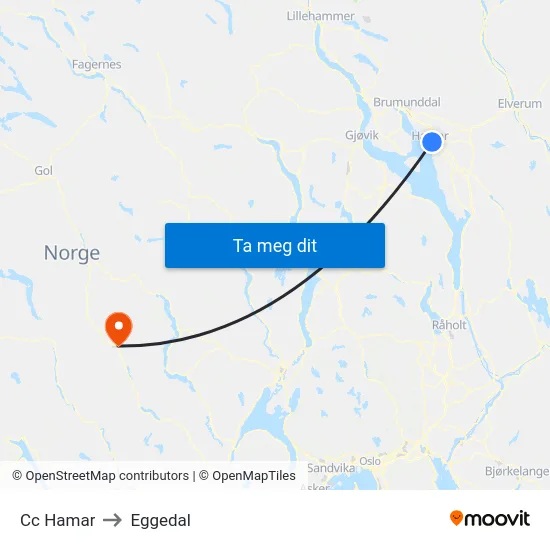 Cc Hamar to Eggedal map