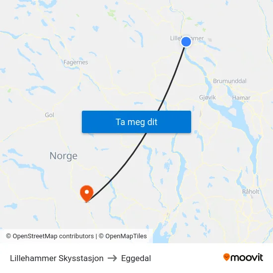Lillehammer Skysstasjon to Eggedal map
