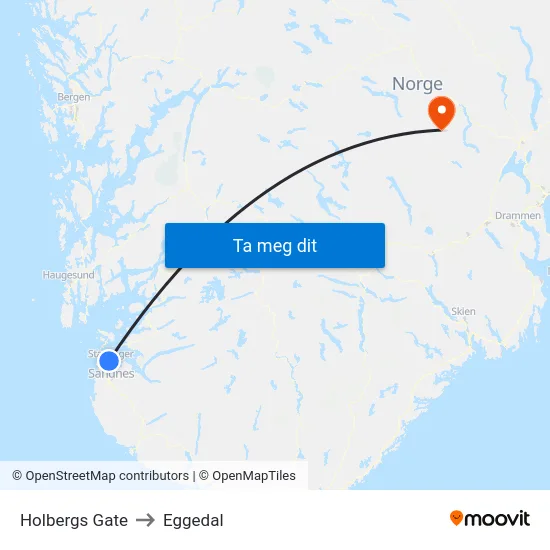 Holbergs Gate to Eggedal map