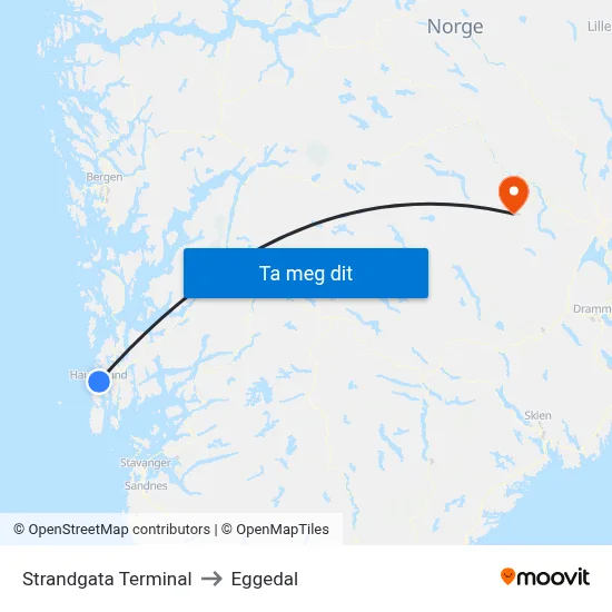 Strandgata Terminal to Eggedal map