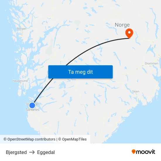 Bjergsted to Eggedal map