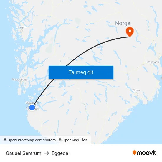 Gausel Sentrum to Eggedal map