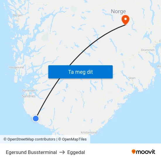 Egersund Bussterminal to Eggedal map