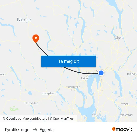Fyrstikktorget to Eggedal map